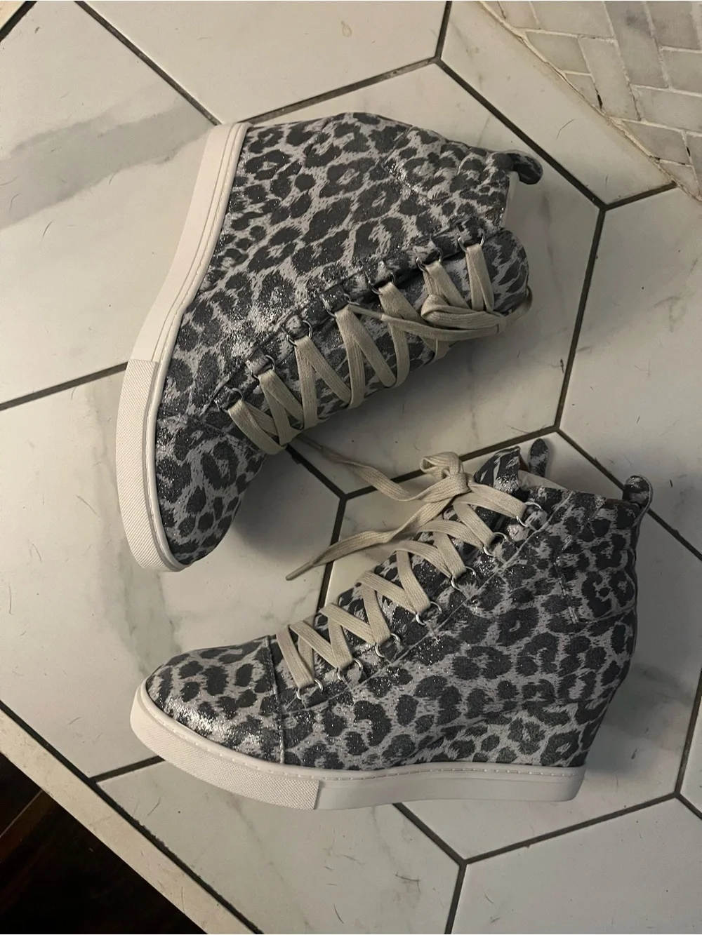 Paolo Gray Leopard Print Platform High-Top Sneakers